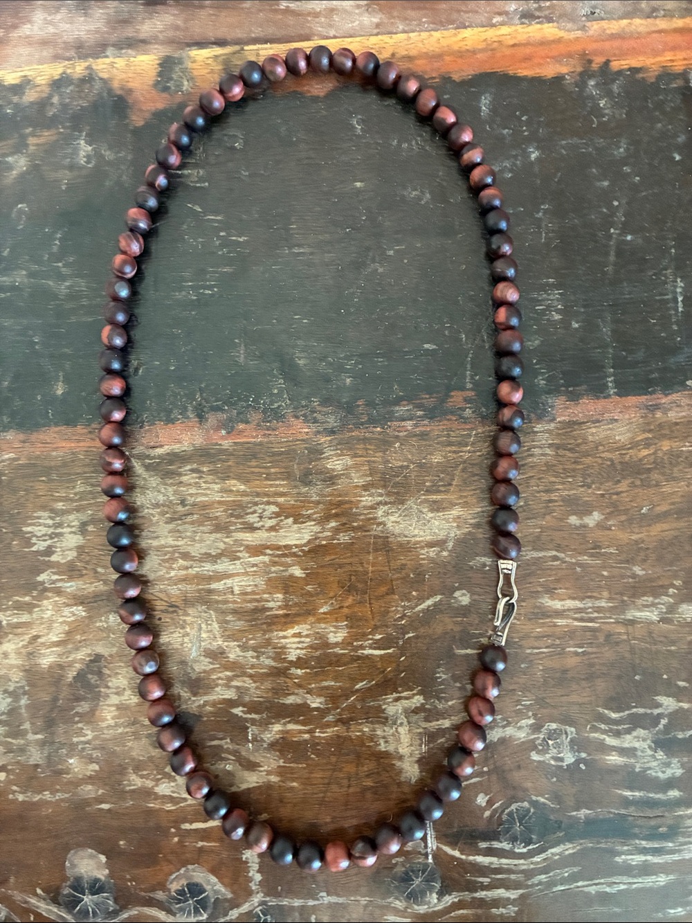 Genuine Red Tiger’s Eye Bead Necklace in Dark Burgundy and Mahogany Brown
